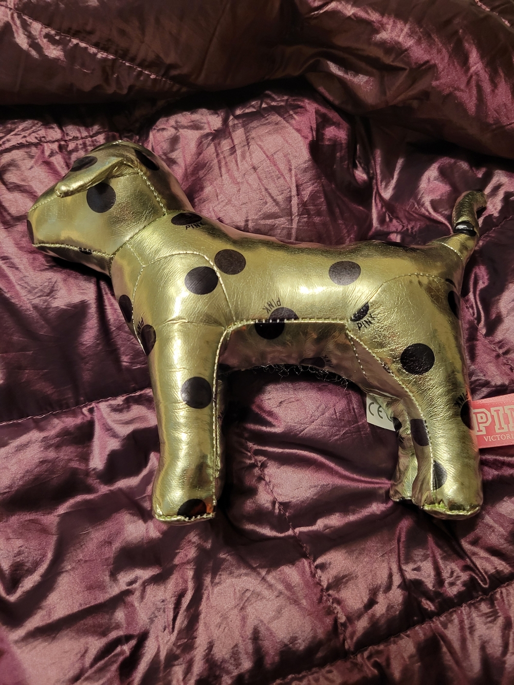 PINK Victoria's Secret Gold Polka Dot Dog Plush Toy - PINK Victoria's Secret
